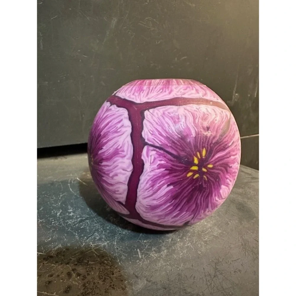 Purple Floral Sphere Candle Hand Poured Decorative Round Wax Orb‎ 4 Inch NEW